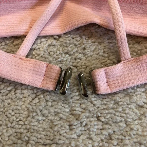 NWT ZAFUL BLUSH PINK TRIANGLE RIBBED BIKINI SWIMSUIT TOP SIZE MEDIUM - Picture 7 of 10